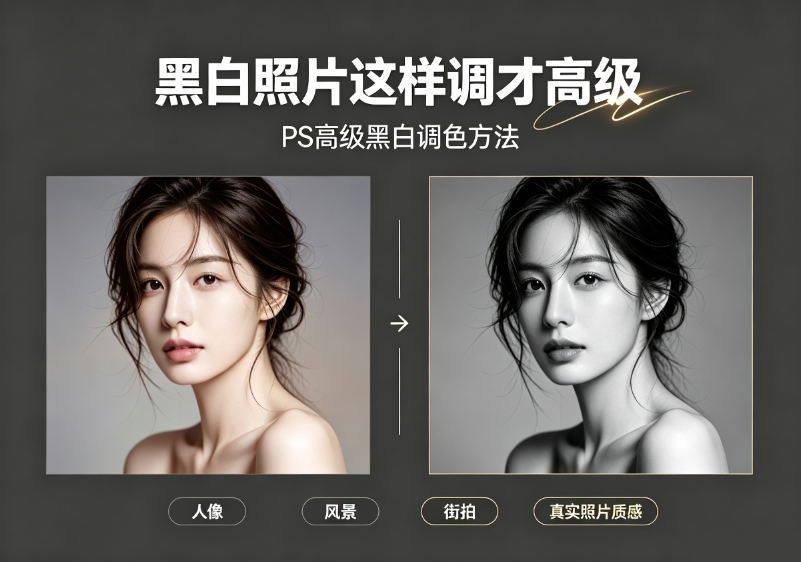 PS图片转黑白高级调色教程，轻松调出电影质感黑白照片