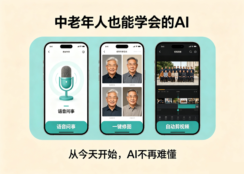 中老年AI零基础入门！手把手教爸妈语音问事、修图、剪视频